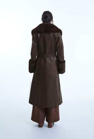 Faux-Leather Brown Coat