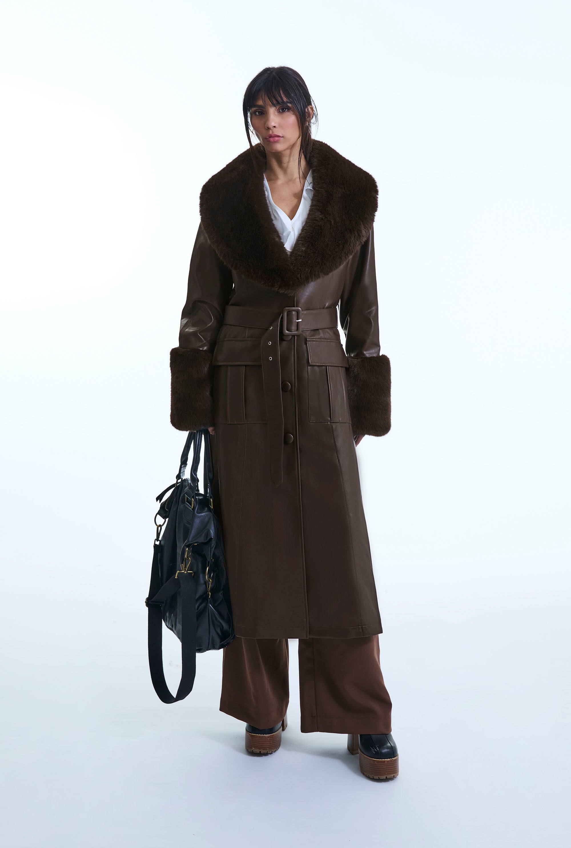 Faux-Leather Brown Coat