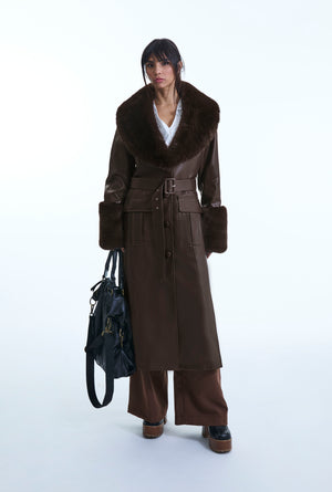 Faux-Leather Brown Coat