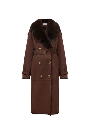 Choc Brown Faux Fur Belted Coat