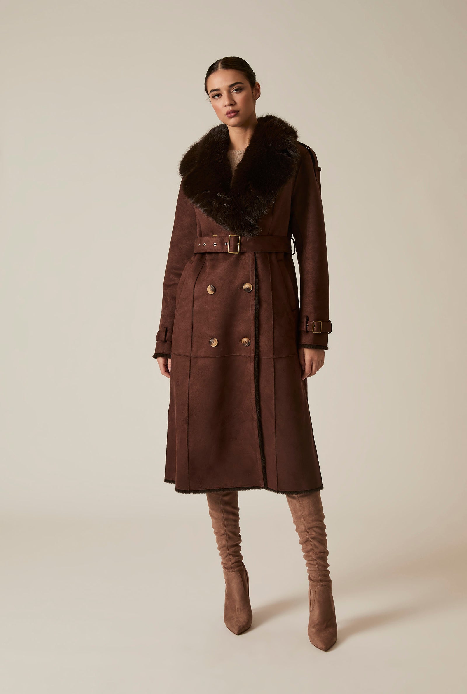 Choc Brown Faux Fur Belted Coat