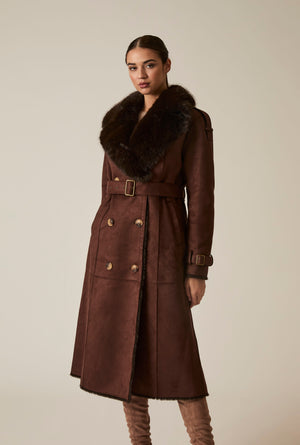 Choc Brown Faux Fur Belted Coat
