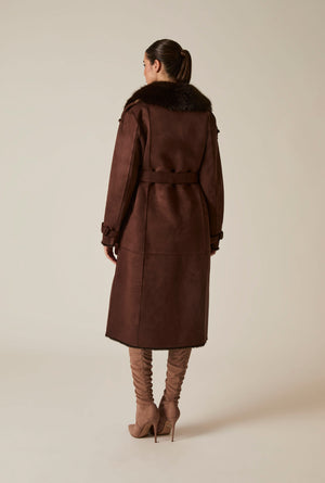 Choc Brown Faux Fur Belted Coat
