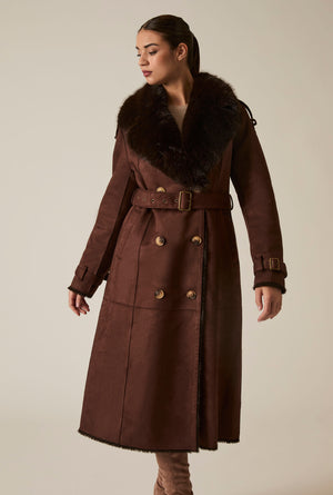 Choc Brown Faux Fur Belted Coat