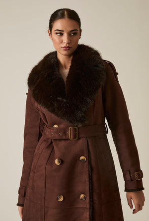 Choc Brown Faux Fur Belted Coat