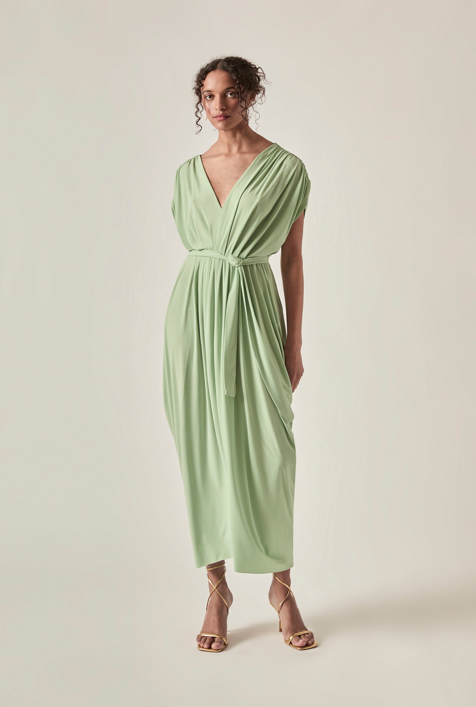 Green Grecian Draped Dress
