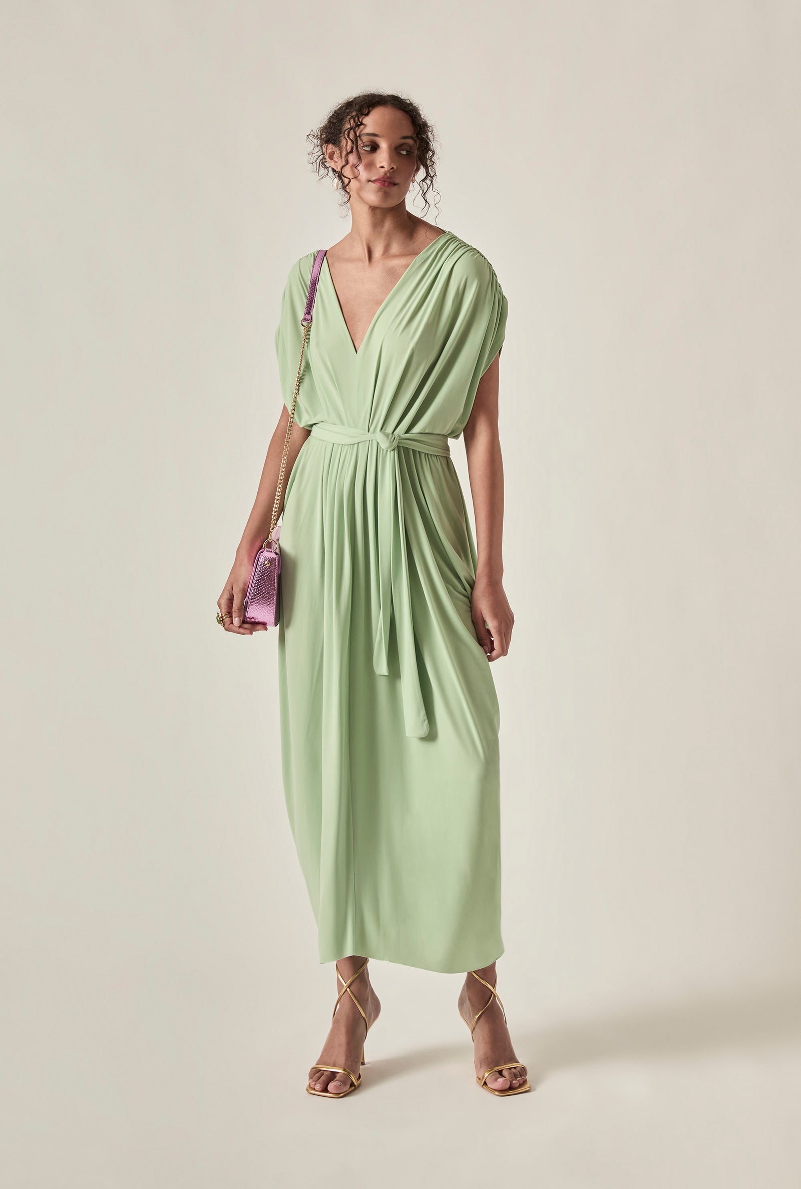 Green Grecian Draped Dress