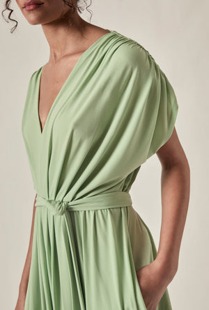 Green Grecian Draped Dress
