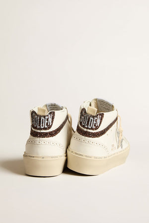 White Leather Platform Mid Star Sneaker With Glitter Trims