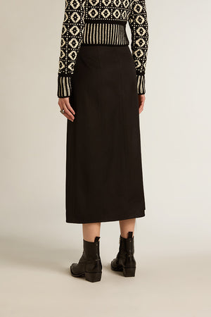 Lilibeth Wool Gabardine Black Maxi Skirt