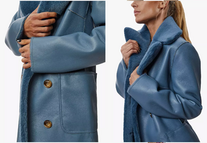 Reversible Blue Faux-Leather Fur Coat