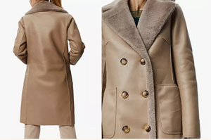 Reversible Beige Faux-Leather Fur Coat