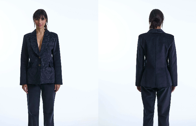 Embossed  Navy Cord Blazer