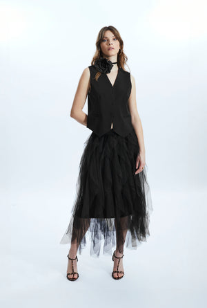 Black Organza Tiered Carrie Skirt
