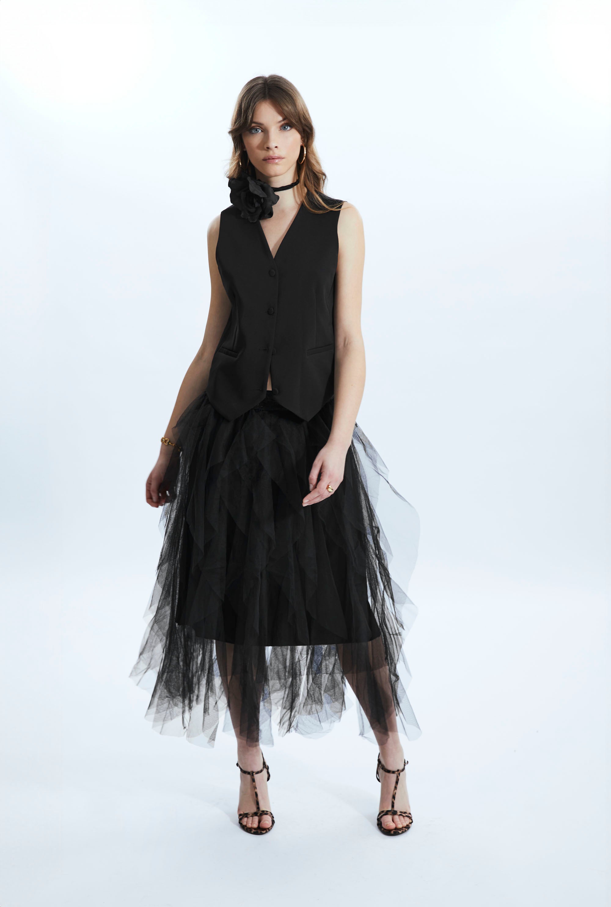 Black Organza Tiered Carrie Skirt