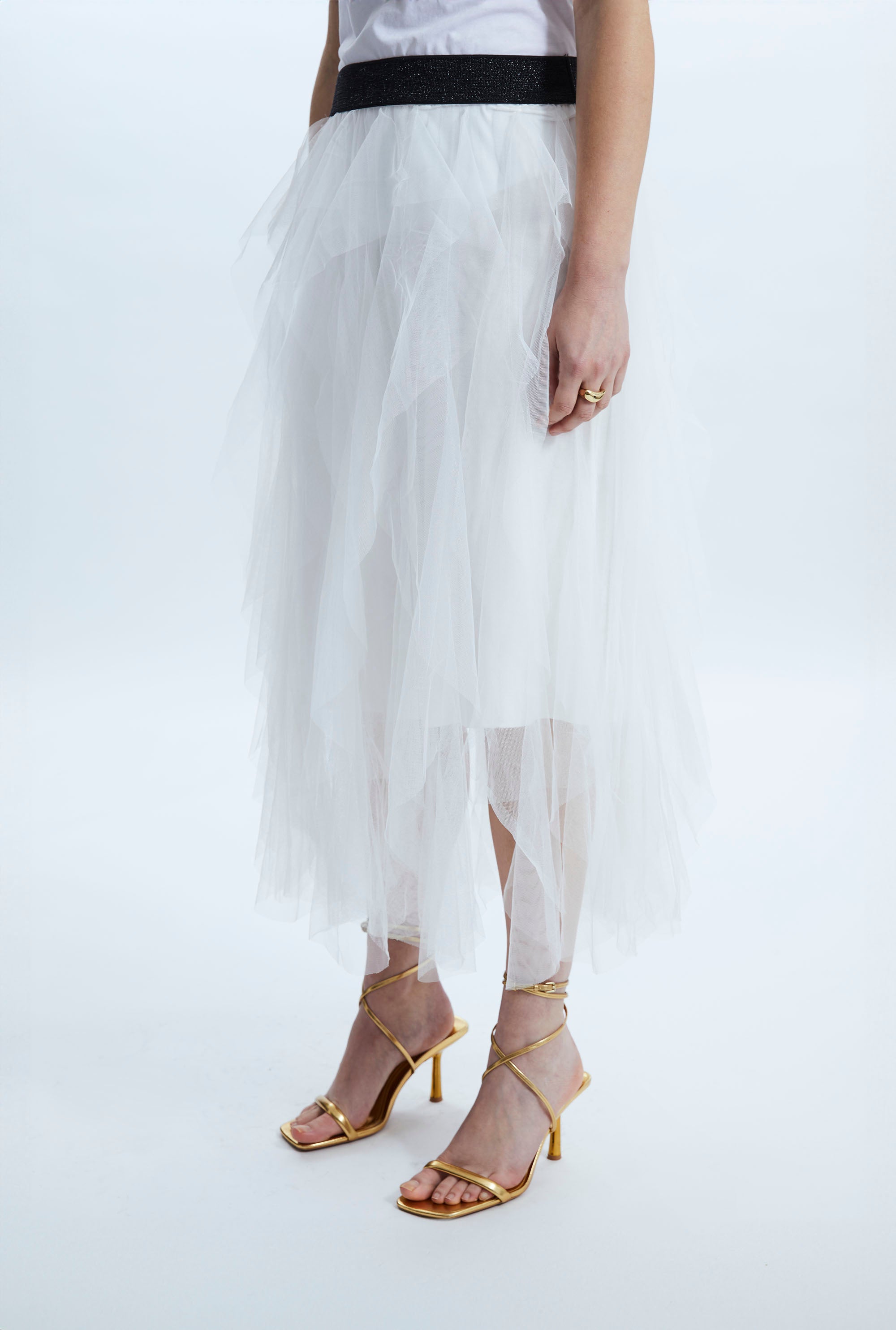 White Organza Tiered Carrie Skirt