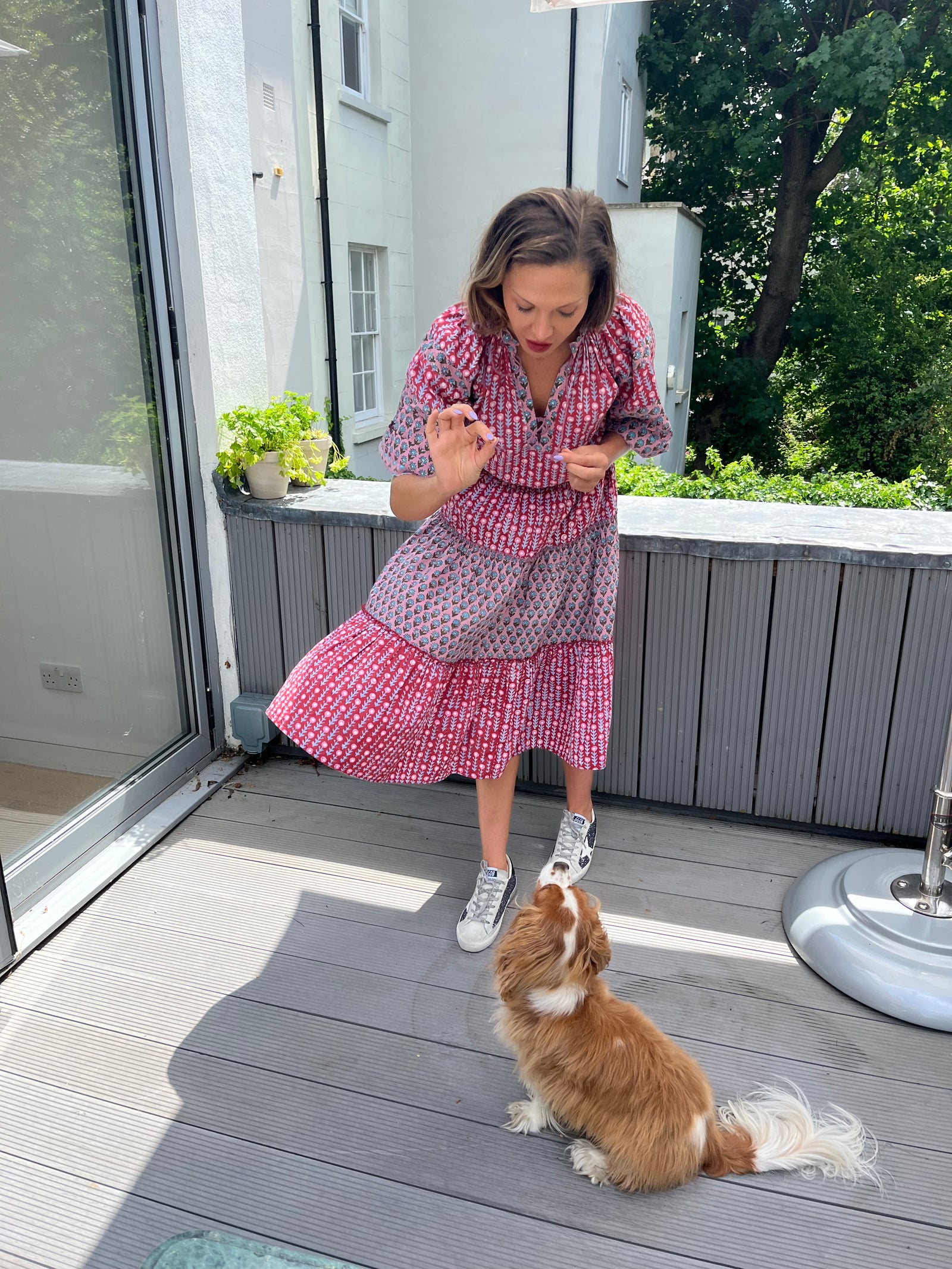 Shilpa Skirt in Pink & Red Printed Cotton