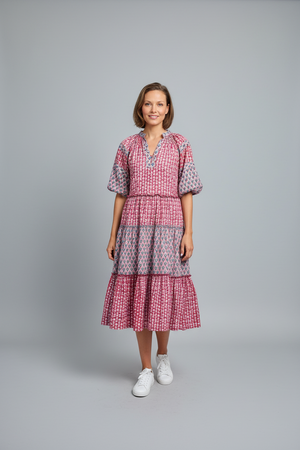 Shilpa Skirt in Pink & Red Printed Cotton