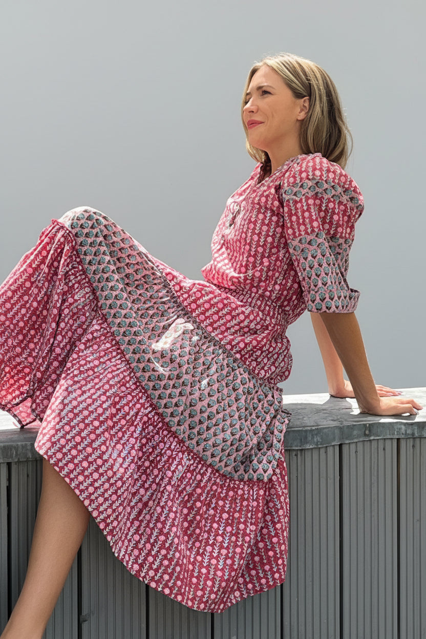 Shilpa Skirt in Pink & Red Printed Cotton