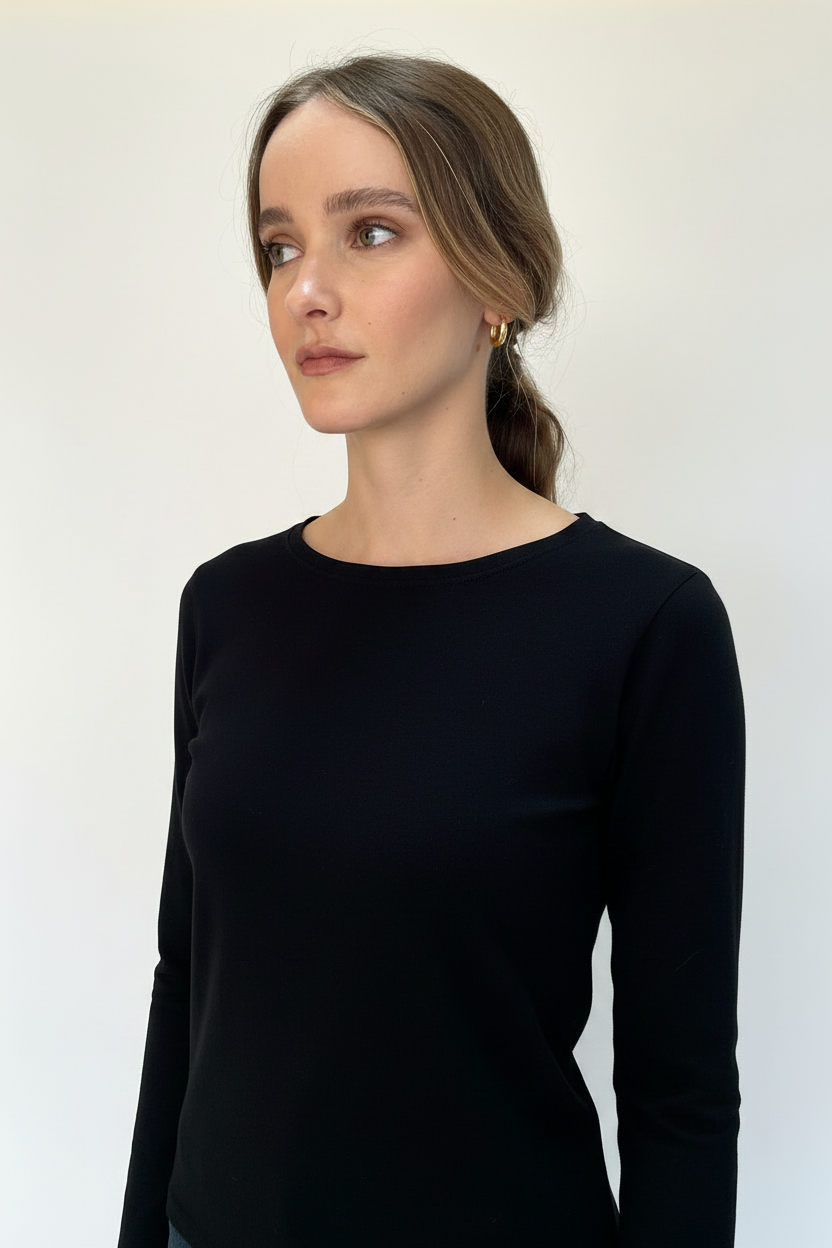 Black-Shadow Breton Long Sleeve Cotton Tee