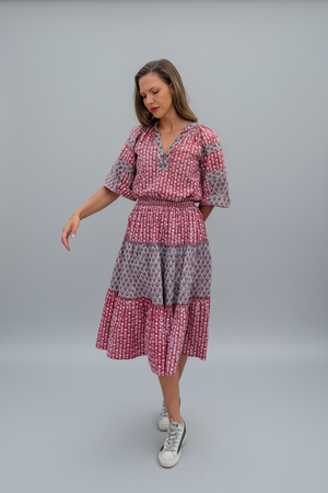 Anna Top In Pink & Red Mix Print