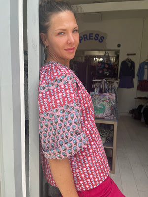 Anna Top In Pink & Red Mix Print