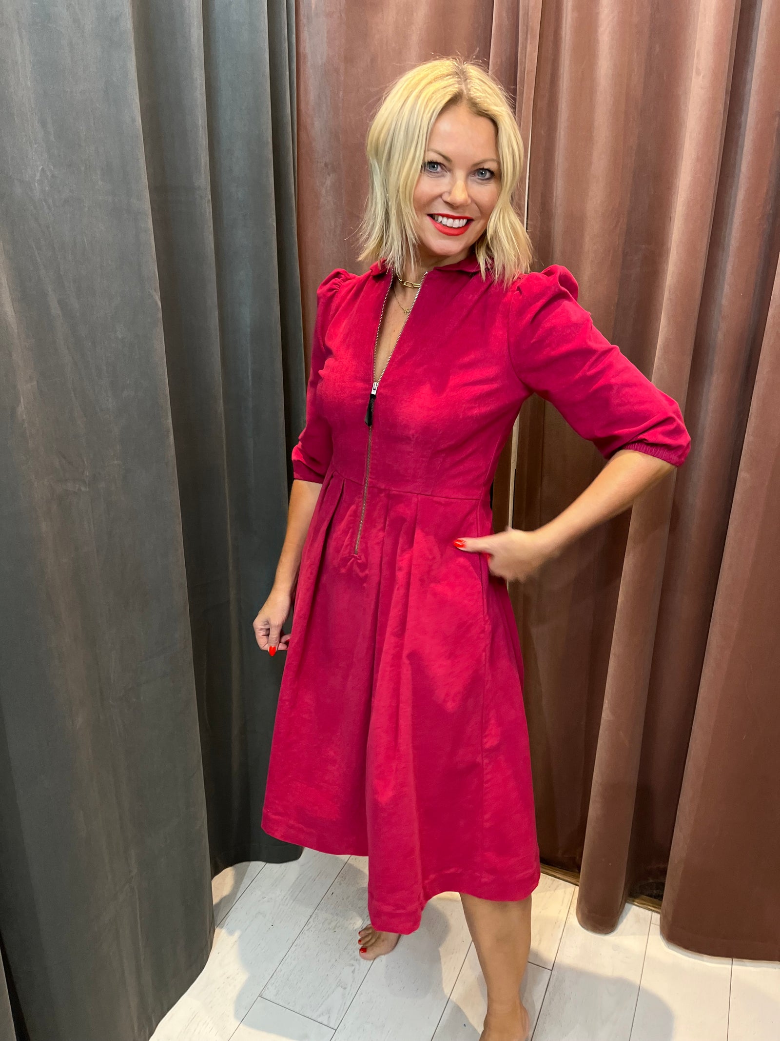 Magenta Pincord Sonnet Dress - PRESS Primrose Hill