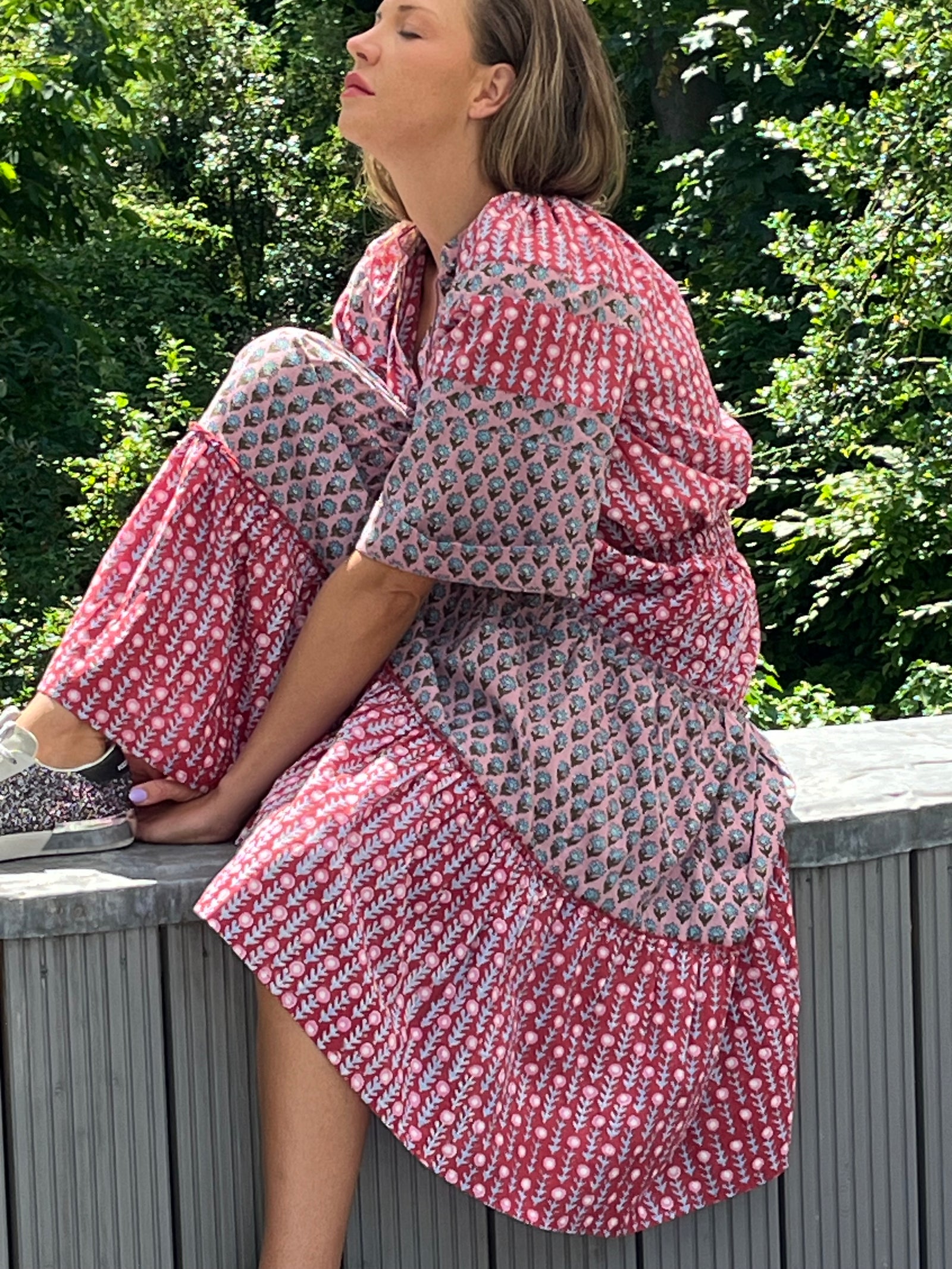 Shilpa Skirt in Pink & Red Printed Cotton
