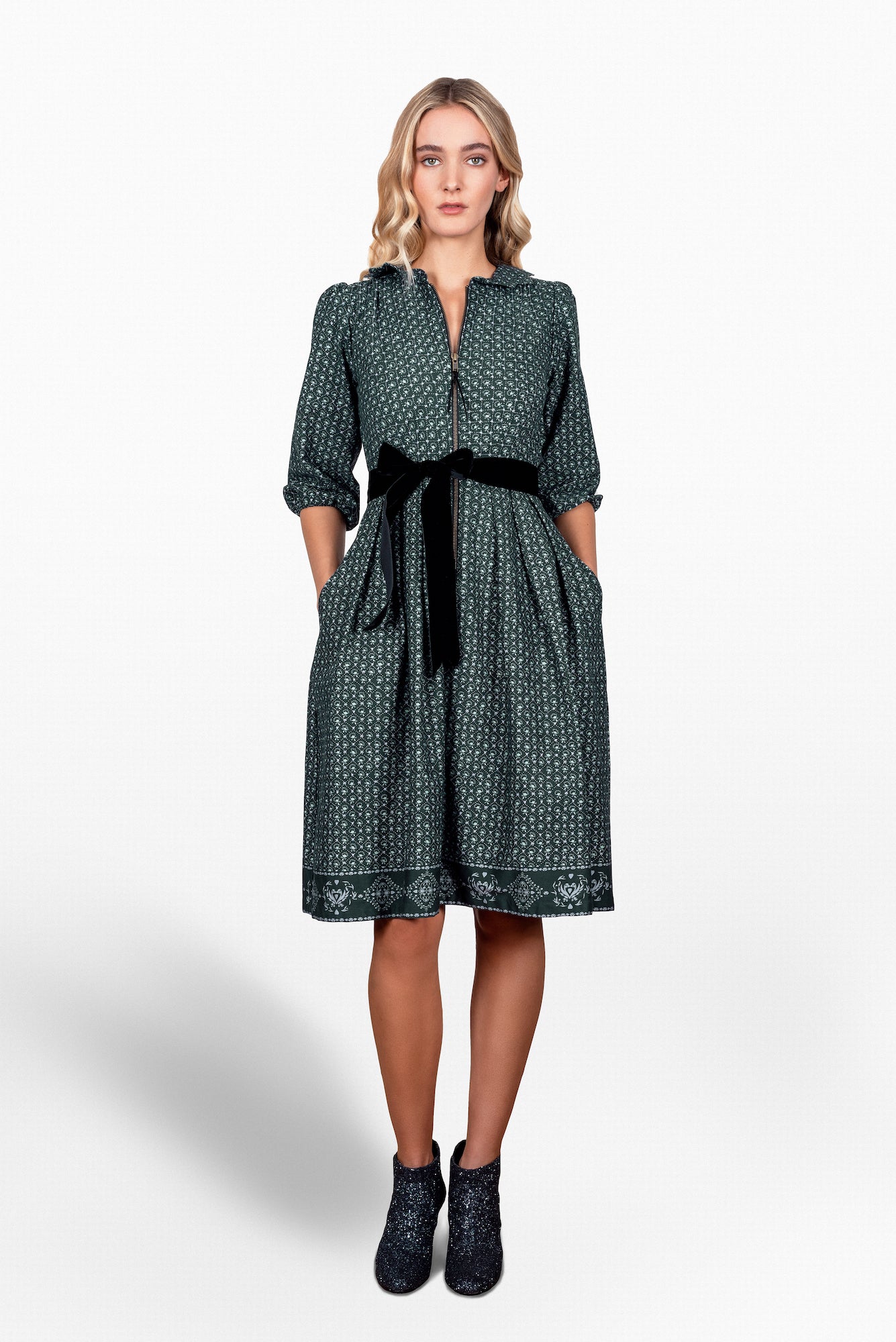 Sonnet green & lilac cotton twill dress - PRESS Primrose Hill