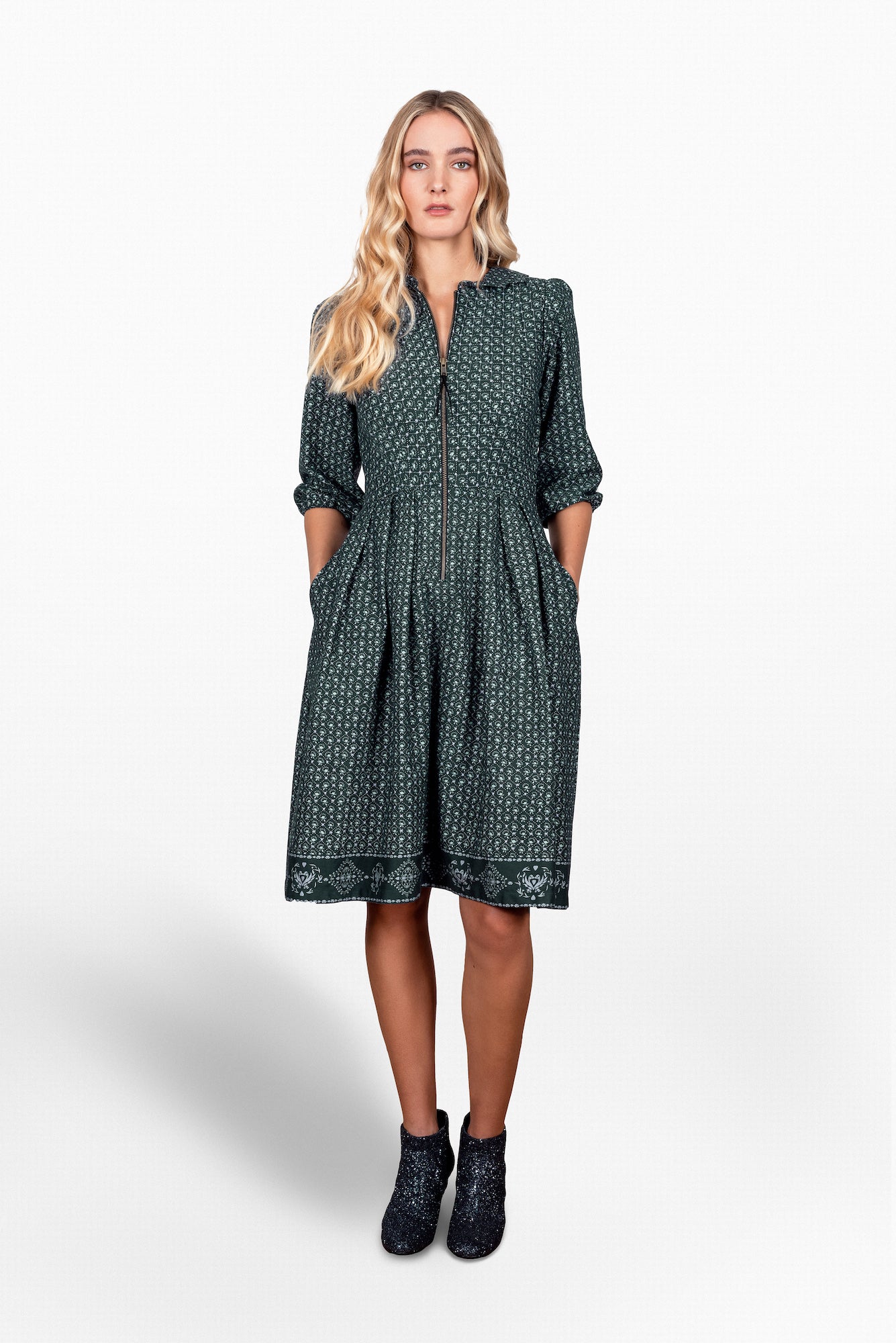 Sonnet green & lilac cotton twill dress - PRESS Primrose Hill