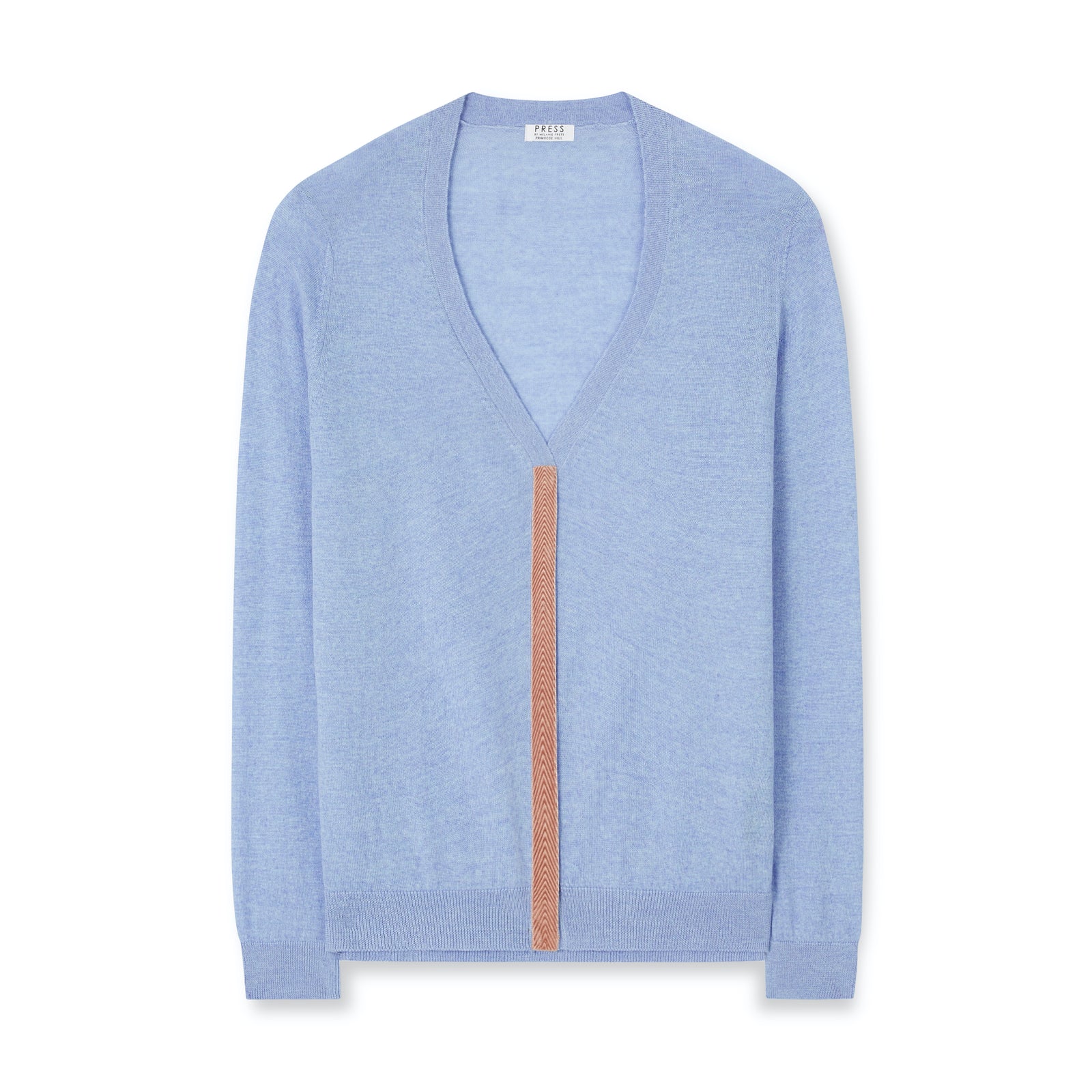 Blue Merino Cardigan With Trims