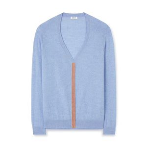 Blue Merino Cardigan With Trims - PRESS Primrose Hill