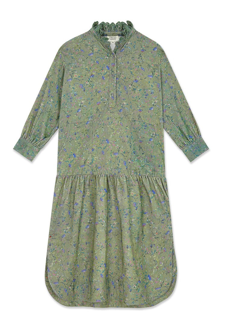 Brannical green print pincord Della dress