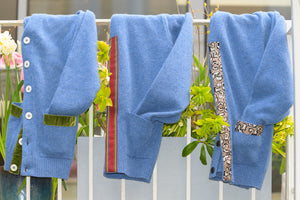 SLEEVELESS regi-ribbon blue lambswool cardigan - PRESS Primrose Hill