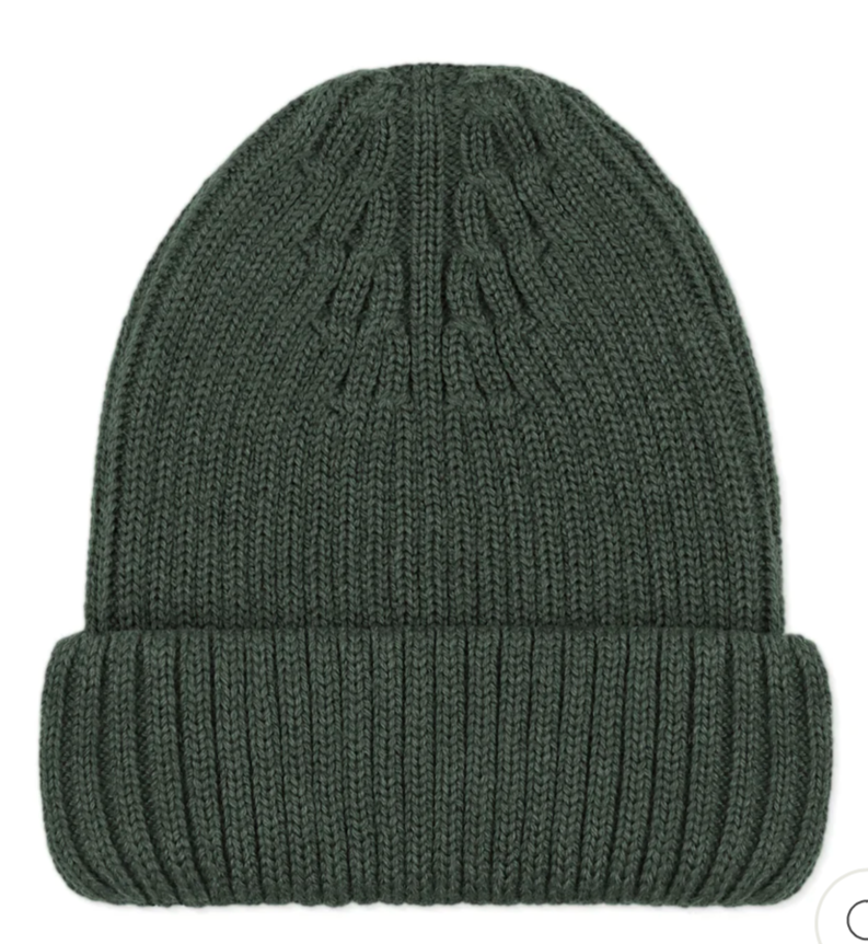 Green Merino Ribbed Beanie Hat