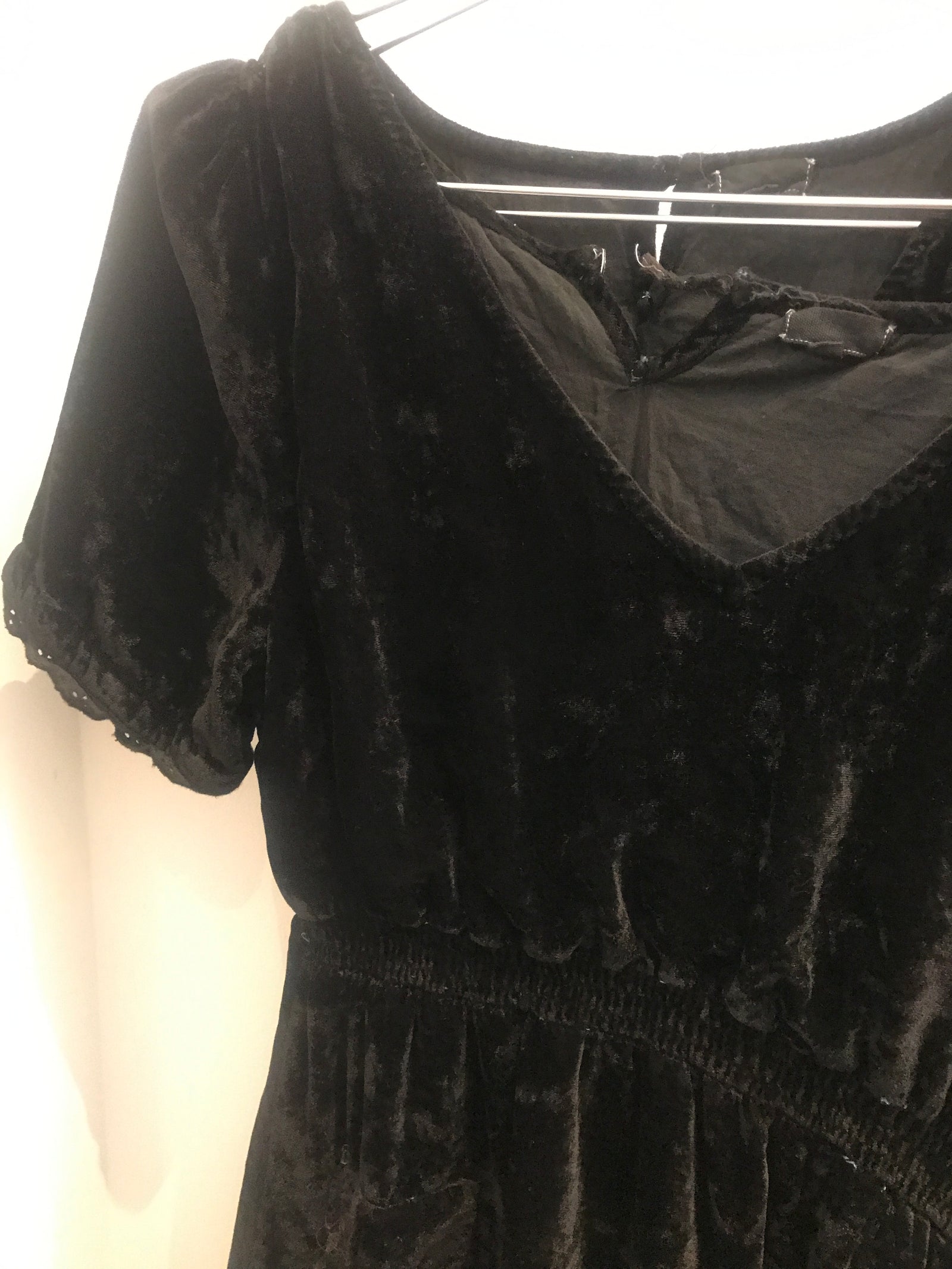 Maria over-dyed black velvet shortsleeve dress