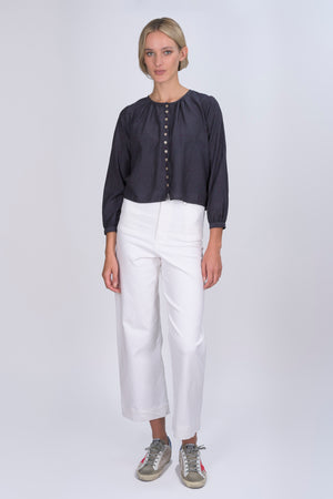 Upcycled Navy Cotton Silk VETT blouse