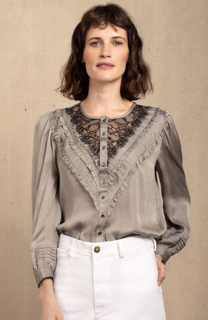 Doll grey blouse with lace insert
