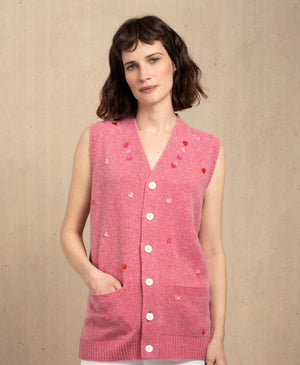 Pink lambswool beaded sleeveless cardigan
