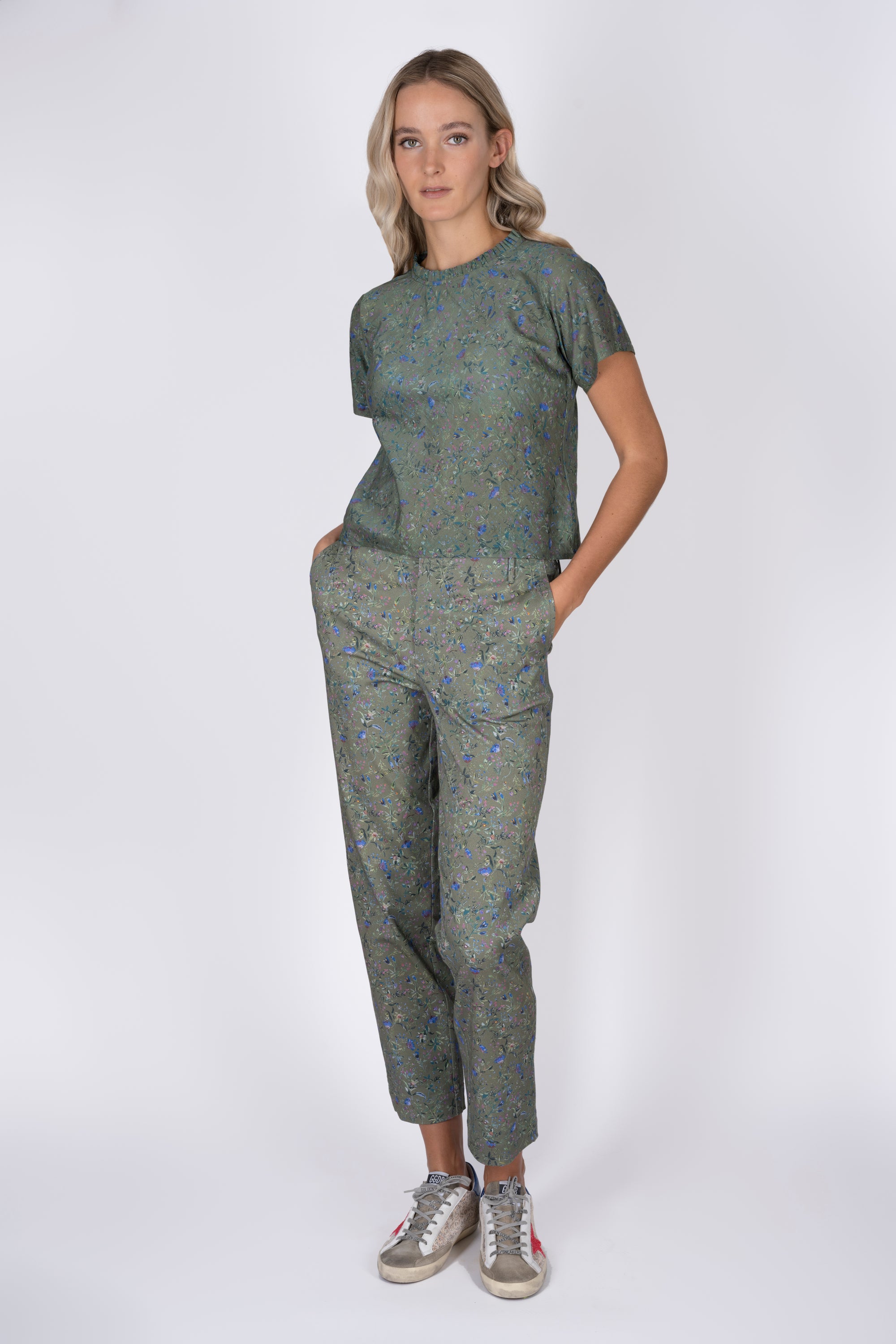 Chino-style printed Brannical stretch-cotton green trouser
