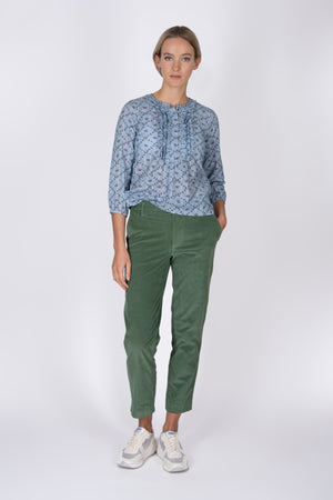 Chino-style stretch pincord green trouser