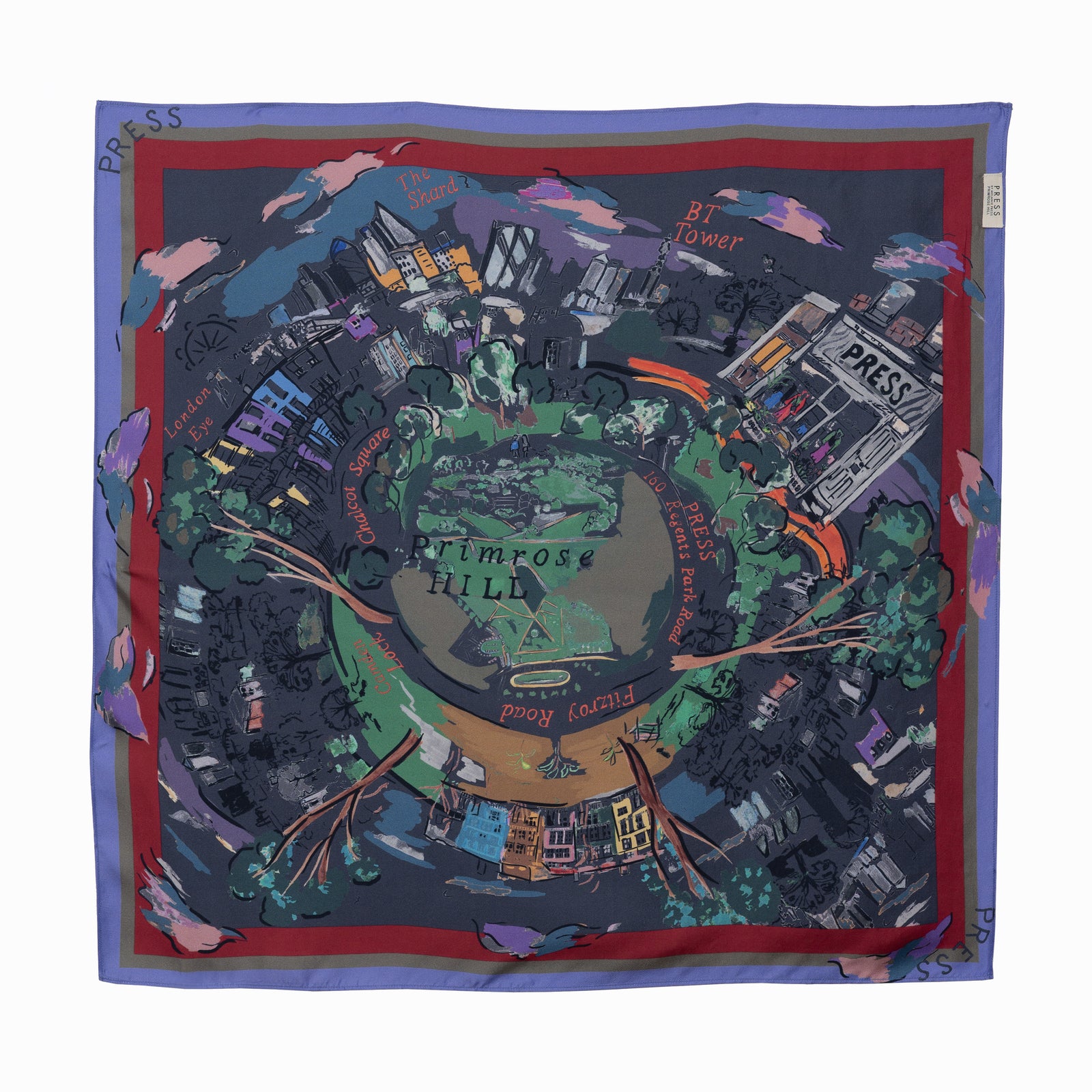 Night-Cityscape of Primrose Hill silk twill square scarf - PRESS Primrose Hill