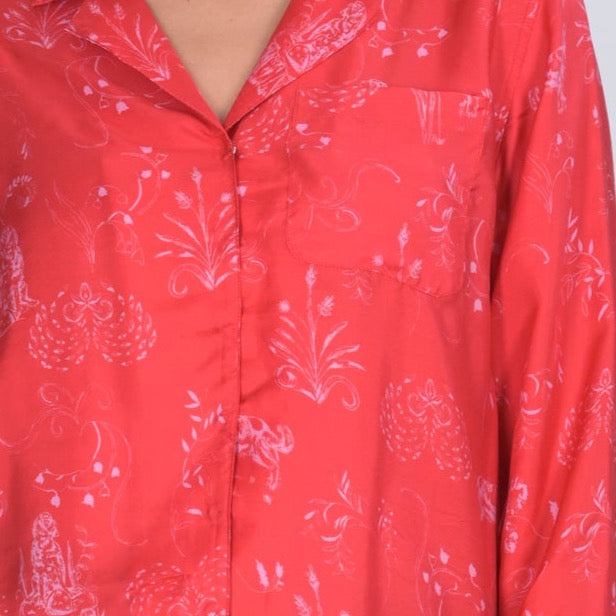 Red Joy Print Silk Jodie Shirt