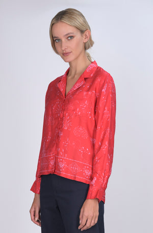 Red Joy Print Silk Jodie Shirt
