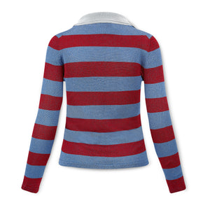 Lurex red & blue rugby knit top