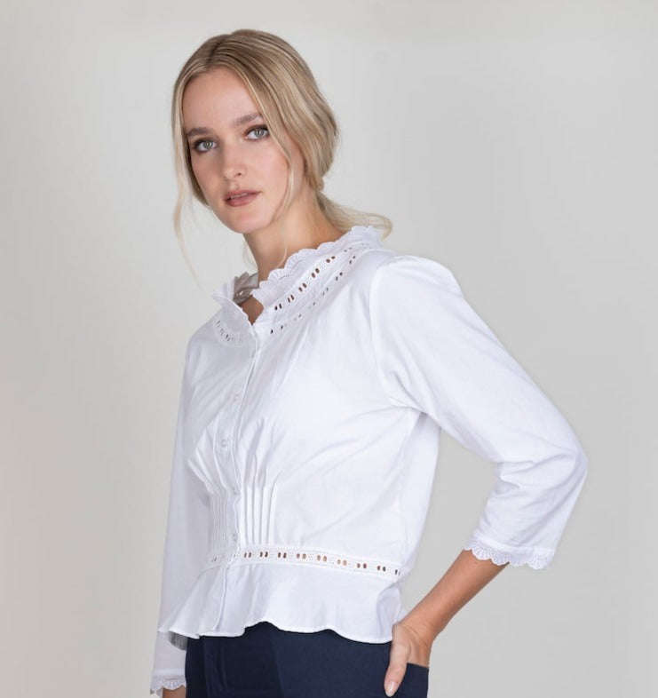 White cotton victoriana-style Sophie blouse - PRESS Primrose Hill