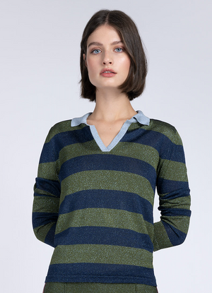 Lurex green & blue rugby knit top