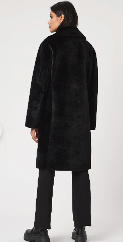 Reversible Black Faux-Leather Fur Coat