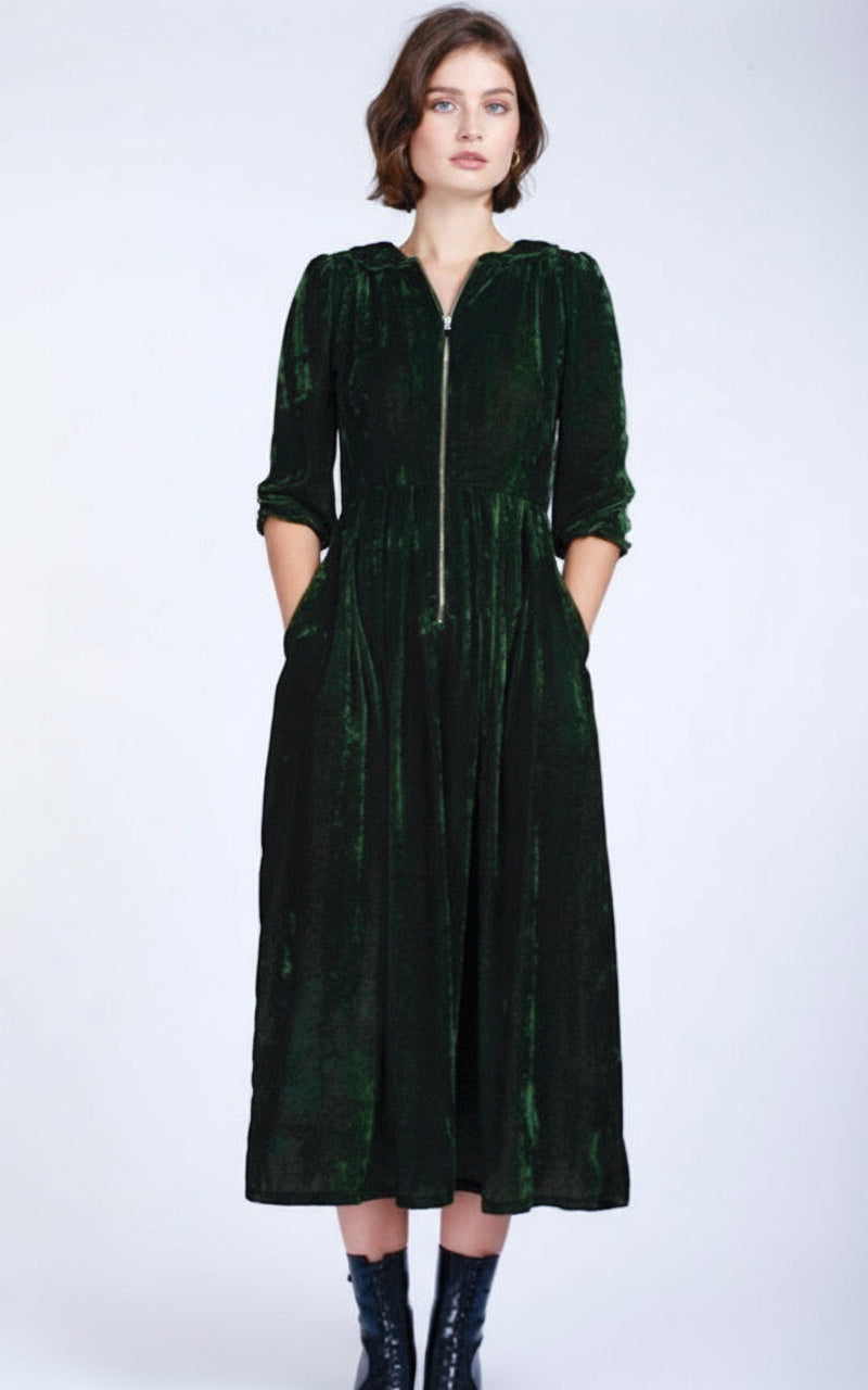 Sonnet long velvet dress green - PRESS Primrose Hill