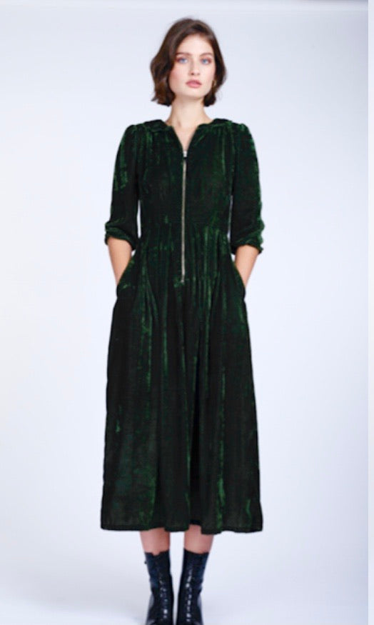 Sonnet long velvet dress green - PRESS Primrose Hill